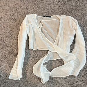 Zara Elegant White Wrap crop Top
